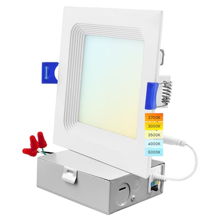 Luxrite 4 Inch Square LED Recessed Downlight 5CCT 2700K-5000K 12W 950LM Dimmable Wet Rated ETL Baffle LR23739-1PK